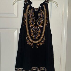 Embroidered Black Sleeveless Boho Top